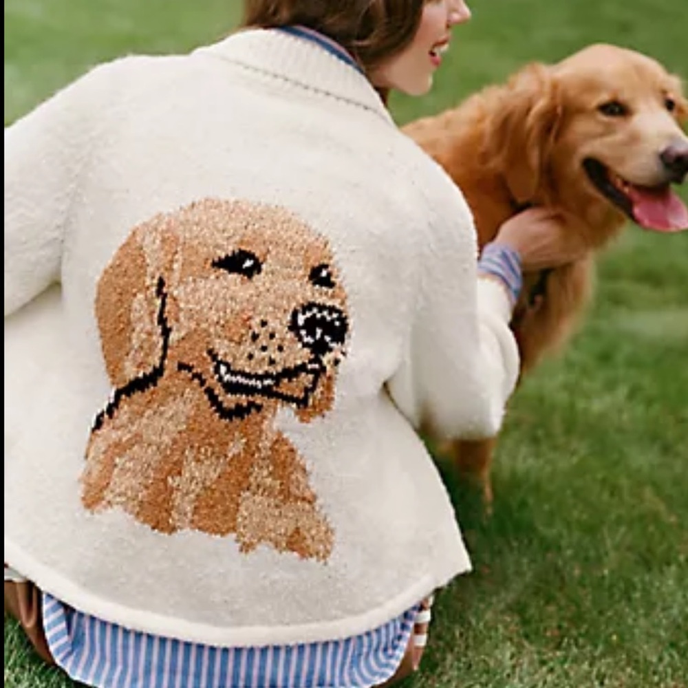 Pilcro Anthropologie The Jesse Dog Icon Sweater with Golden Retriever Design